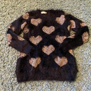 Super Soft and Furry Iridescent Rainbow Heart on Black Sweater